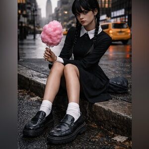Reformation Agathea Chunky Loafers Black Lug Sole Leather Grunge Minimalist 8.5